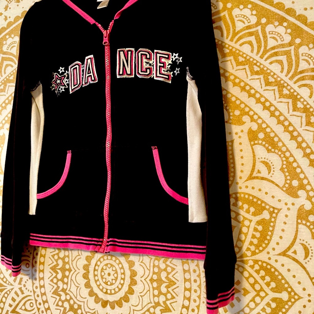 “LIMITED TOO” GIRLS *DANCE* BLACK-PINK-WHITE ZIP-UP HOODIE WITH POCKETS, SIZE 8 - Picture 3 of 7